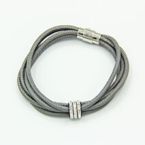 Grey 5-strand soft nappa bracelet with crystal detail