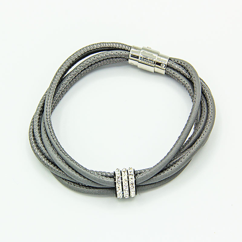 grey leather bracelet with crystal detail