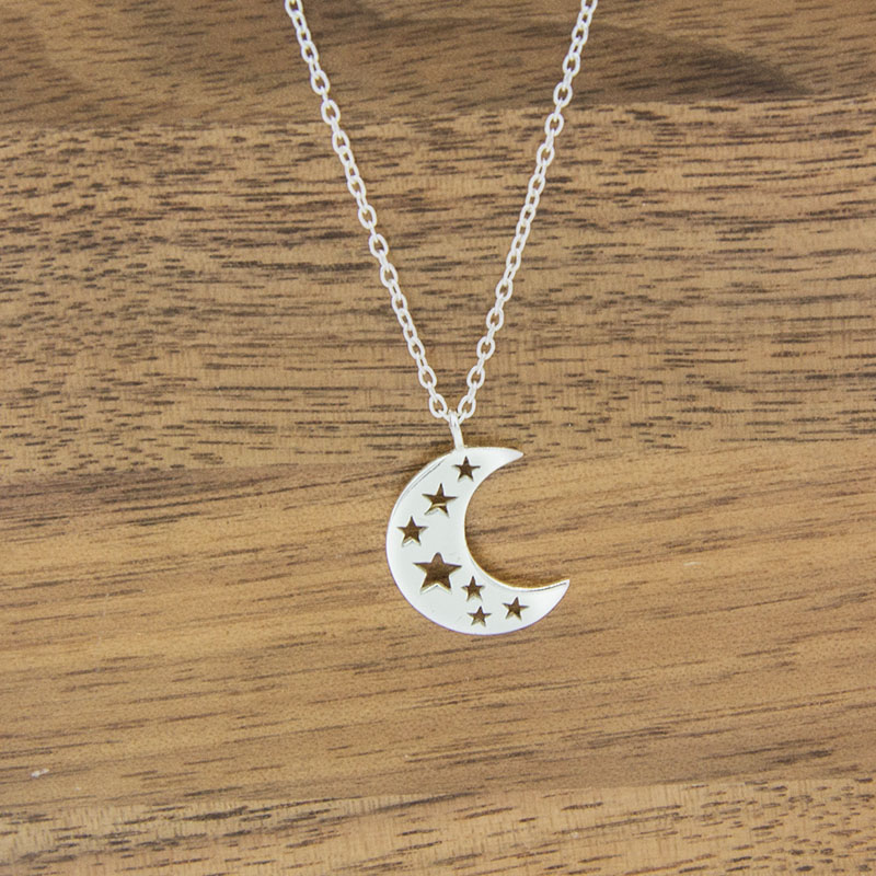 Silver Crescent Moon on fine chain Necklace