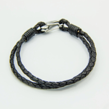 Black 22cm 2-strand leather bracelet with shrimp clasp
