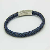 Blue plaited leather bracelet