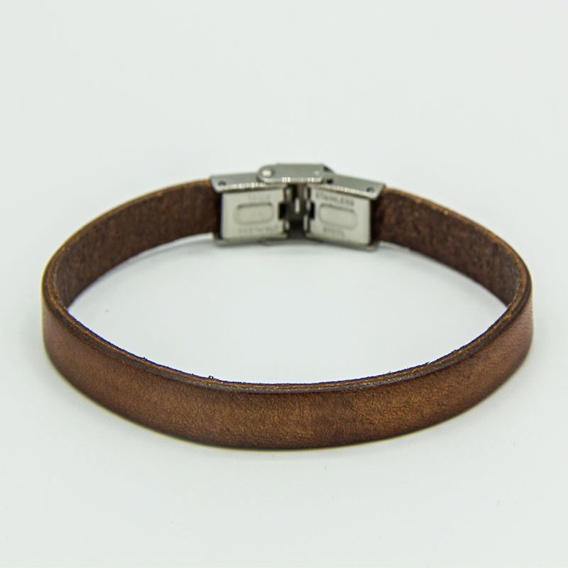unisex 21cm brown slim leather bracelet with foldover clasp