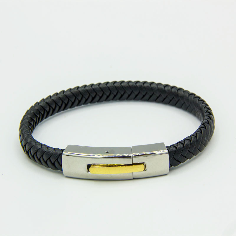Black plaited leather bracelet