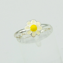 Adjustable Silver and Enamel Daisy Ring