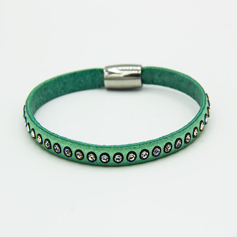 Aqua + Crystal stone Leather bracelet