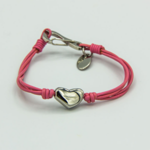 Kids pink leather heart bracelet